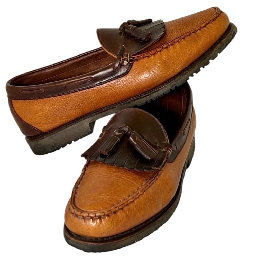 Allen Edmonds Nassau Two-Tone Brown Tasseled Leather Loafers Men’s Size 11.5 - Picture 2 of 16